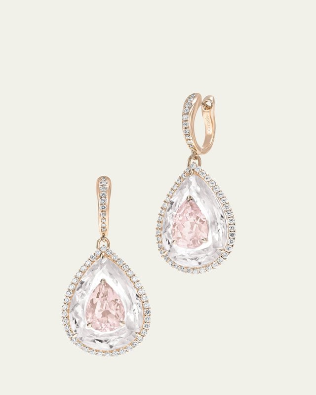 Inlay Shine 18K Rose Gold Morganite and Rock Crystal Earrings